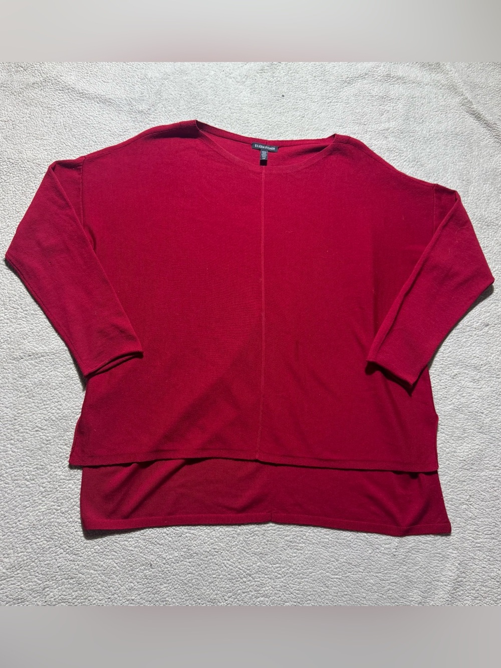 Eileen Fisher Top Womens Small Red Long Sleeve Oversized Tunic Knit Pullover Tee